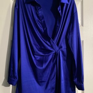 Blue satin collard tshirt dress